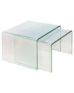 Tavolinë mesi 2 copë, MILANO, xham temperuar 12mm, transparente, 50x45xH33 cm; 45x45xH30 cm