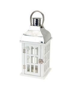 Candle holder, aluminium and glass, white, 17x17xH40 cm