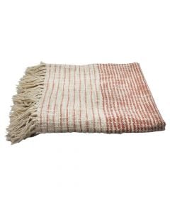 Sofa throw, 100% cotton, beige/red, 125x150 cm