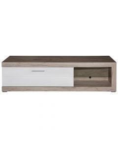 TV and wall display unit, REMO, melamine and glass, oak/white, 162x41.5xH43.5 cm