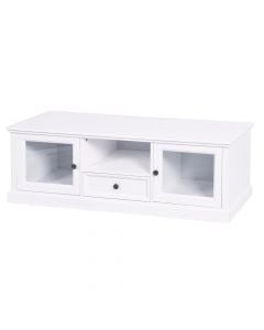 TV cabinet, MDF and glass, white, 140x40xH45 cm