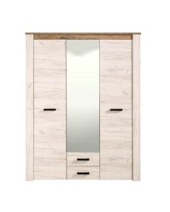 Wardrobe, KENT, melamine and mirror, white oak / grey oak, 160x55.5xH206.5 cm