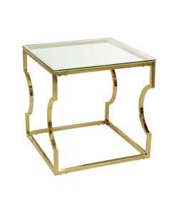 Coffee table, stainless steel structure (golden), glass top tempered glass 8 mm, clear, 55x55xH56 cm