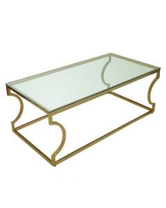 Coffee table, stainless steel structure (golden), glass top tempered glass 8 mm, clear, 120x60xH45 cm