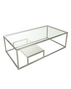 Coffee table, stainless steel structure (silver), glass top tempered glass 8 mm, clear, 130x70xH45 cm
