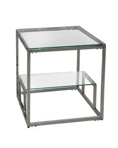 Coffee table, stainless steel structure (silver), glass top tempered glass 8 mm, clear, 60x60xH55 cm