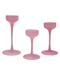 Candle holder, set of 3 pcs, glass, pink, 8x11xH17 cm; 8x11.5xH20.5 cm; 7.5x11xH24 cm