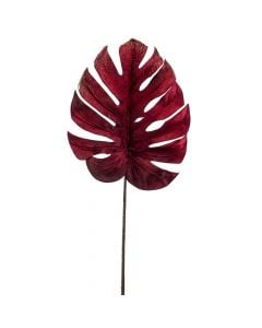 Artificial flower, MONSTERA, plastic, burgundy, 88 cm