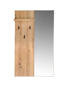 Wall mounted cloth hanger with mirror, SARDINIA, melamine / glass, artisan oak, 79x19.5xH132 cm