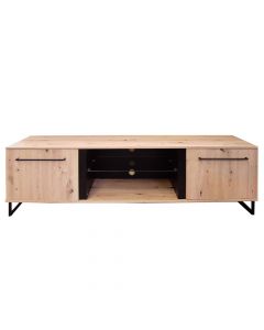 TV shelf, SARDINIA, melamine and tempered glass, artisan oak / black, 170.5x42xH54 cm