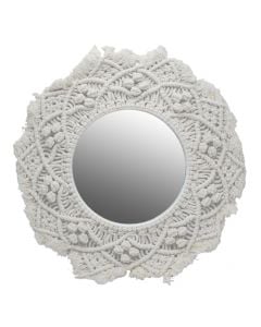 Pasqyrë, kornizë druri, e bardhë, Ø52 cm (pasqyra: Ø26 cm)