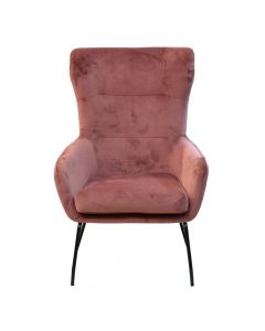 Armchair sofa, metal frame, foam seat, velvet upholstery, pink, 65x66xH101 cm