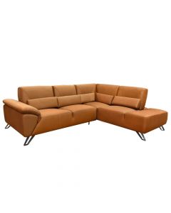 Corner sofa, right, wooden structure, metal legs, textile upholstery, brown, 220x275xH85 cm
