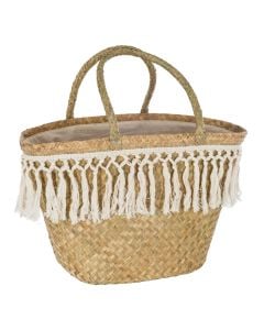 Shopping basket, reed/cotton, beige, 60x10xH29 cm