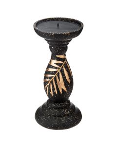 Candle holder, wooden, black, Ø8.5 xH18 cm