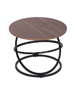 Tavolinë mesi, syprinë MDF, strukturë metali, kafe/zezë, Ø60 xH46 cm