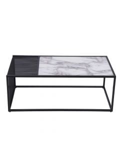 Tavolinë mesi, strukturë metalike (zezë), syprinë xham I temperuar 6 mm, 120x60xH45 cm