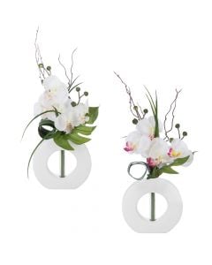 Lule artificiale, orkide, në vazo qeramike, e bardhë, 44 cm