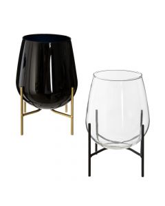Decorative vase, glass/metal, trasparente/ black, Ø17 xH24 cm