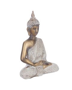 Statujë dekorative, buddha, poliresinë, floriri/e bardhë, 27x20 cm