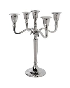 Mbajtëse qiriri, 5 qirinj, metalike, argjendi, Ø22.5 xH27 cm