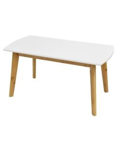 Tavolinë mesi, strukturë bambu, syprinë mdf, e bardhë/natyrale, 79x40xH40 cm