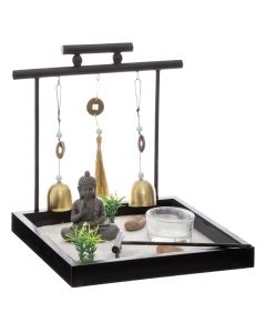 Decorative object, Zen garden, mdf/sand and polyresin, black, 18x18xH18.5 cm