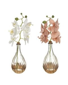 Lule artificiale , Orkide, në vazo qelqi, plastik, të ndryshme, shishe: 10x21 cm; lule: H35 cm