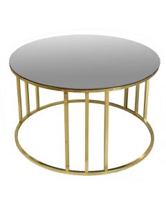 Coffee table, metal frame, glass tabletop, golden, Ø72 xH45 cm