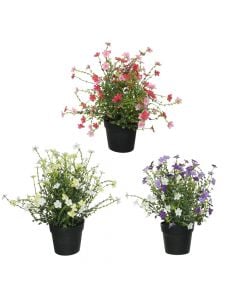 Lule artificiale, në vazo, plastike, e bardhë/rozë/lejla, 25x20xH28 cm