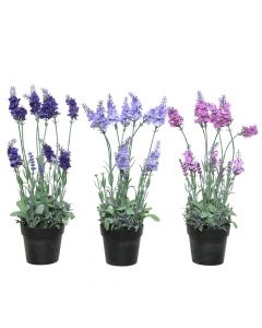 Artificial flower, lavender, in pot, plastic, purple/blue, Ø18 xH38 cm