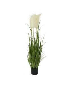 Artificial flower, grass, in pot, plastic, green/white, Ø40 xH100 cm