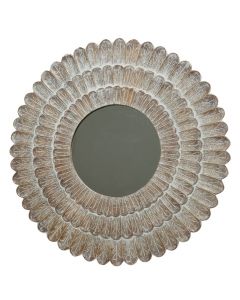 Mirror, wooden frame, white washed, Ø90 cm