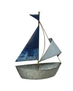 Objekt dekorativ, varkë, metalike, blu, 12.7x30.5xH39.5 cm