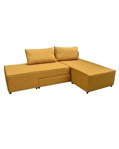 Corner sofa, Armada, metal frame, textile upholstery, mustard, cushion included, 165x230xH65 cm, bed: 166x212 cm