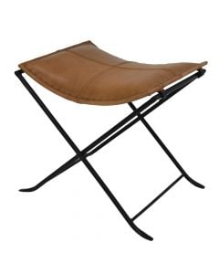 Stool, foldable, metal frame, leather seat, brown, 54 x 42 x H 48 cm