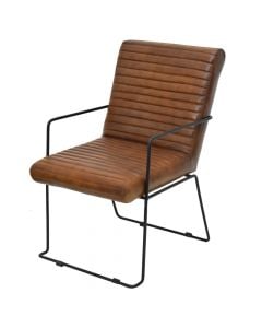 Bar chair, armrest, metal frame, leather seat, cognac, 50x60xH85 cm