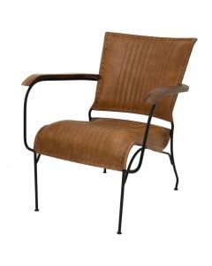 Bar chair, armrest, metal frame, leather seat, brown, 65x75xH75 cm