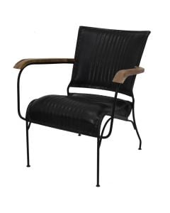 Bar chair, armrest, metal frame, leather seat, black, 65x75xH75 cm
