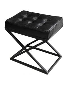 Stol, strukturë metali, ulëse lëkure, zezë, 50x35xH48 cm