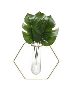 Lule artificiale, Monstera, në vazo, qelq/metal/viskozë, jeshile/floriri, 22.3x6.5xH36 cm