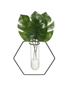 Lule artificiale, Monstera, në vazo, qelq/metal/viskozë, jeshile/zezë, 22.3x6.5xH36 cm