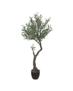 Artificial tree, Olive, in pot, polyethylene/polyester/iron, green/black, Ø65 xH140 cm
