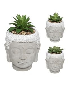 Artificial flower, Buddha, in pot, cement/polyethylene, gray, Ø13.5 xH18 cm
