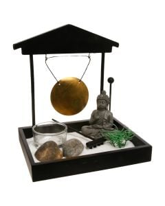 Objekt dekorativ, kopshti ZEN, mdf/metal/rërë/qelq, zezë, 15x12xH15.8 cm