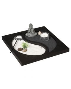 Decorative object, Zen garden, mdf/sand/polyresine, black, 23.5x23.5xH7.5 cm
