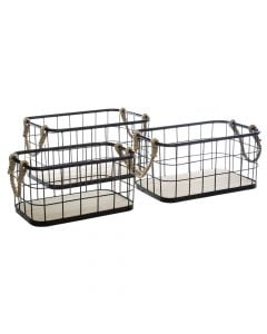 Storage basket, set of 3 pcs, iron/paulownia, black, 32x19.5xH16.1 cm; 35.1x22.2xH17.4 cm; 37.9x26.1xH19 cm