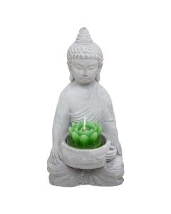 Candle holder, Buddha, cement/wax, gray, 10x8.1xH16 cm