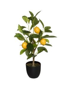 Artificial tree, Lemon, in pot, polyethylene/eva, green/yellow, Ø27 xH43 cm