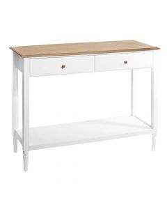 Console table, 2 drawers, Solen, wooden frame (white), wooden tabletop, oak, 110.5x40xH85.5 cm